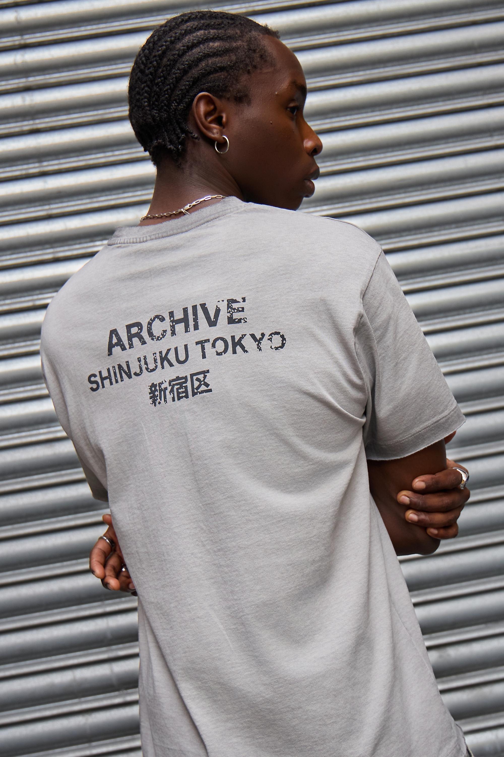Grey Uo Archive Tokyo Short Sleeve Oil Wash T-Shirt, GREY, large image number 3