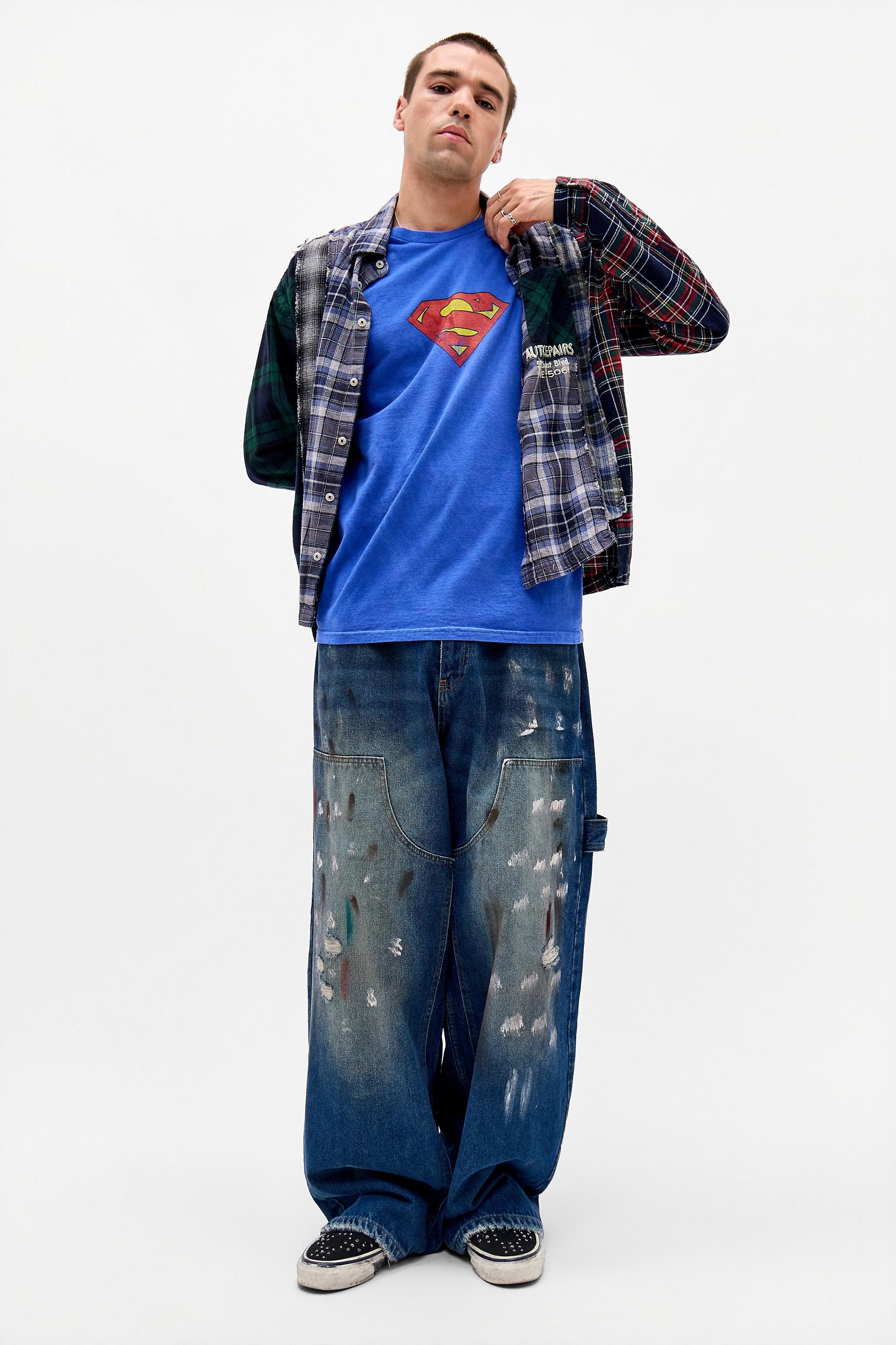 UO Superman Logo Graphic T-Shirt, Blue, BLUE, medium