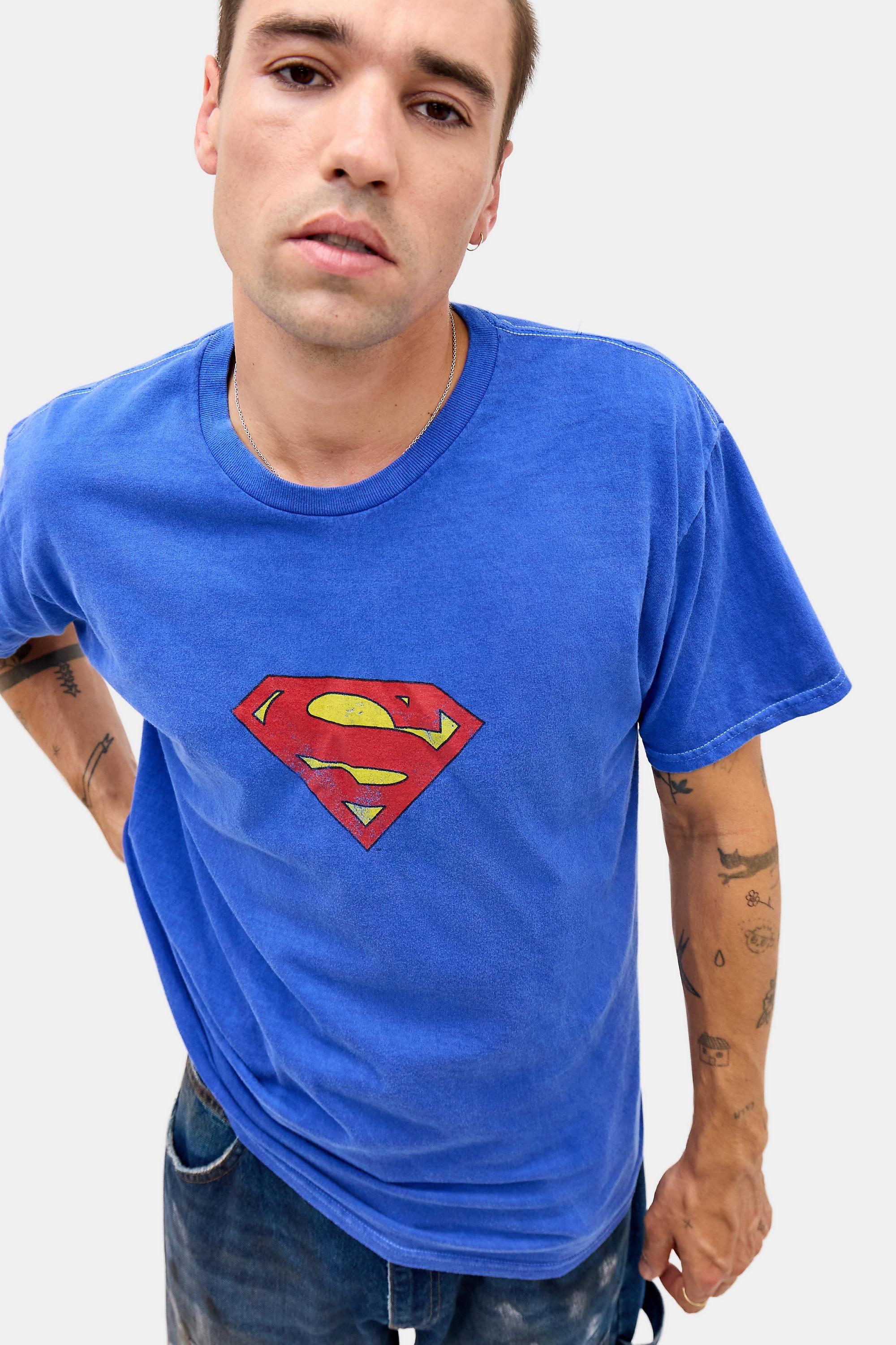 UO Superman Logo Graphic T-Shirt, Blue, BLUE, medium