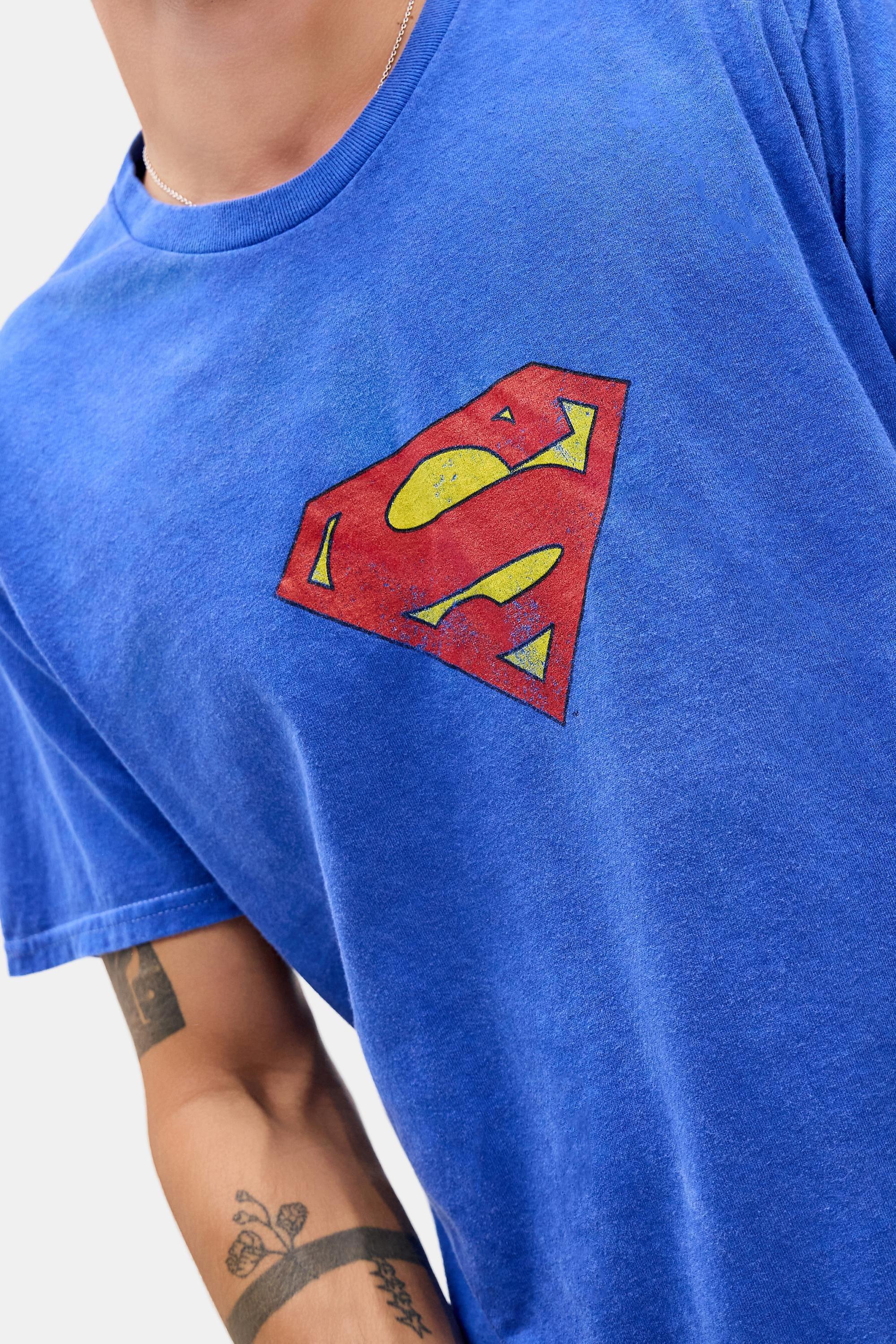UO Superman Logo Graphic T-Shirt, Blue, BLUE, medium