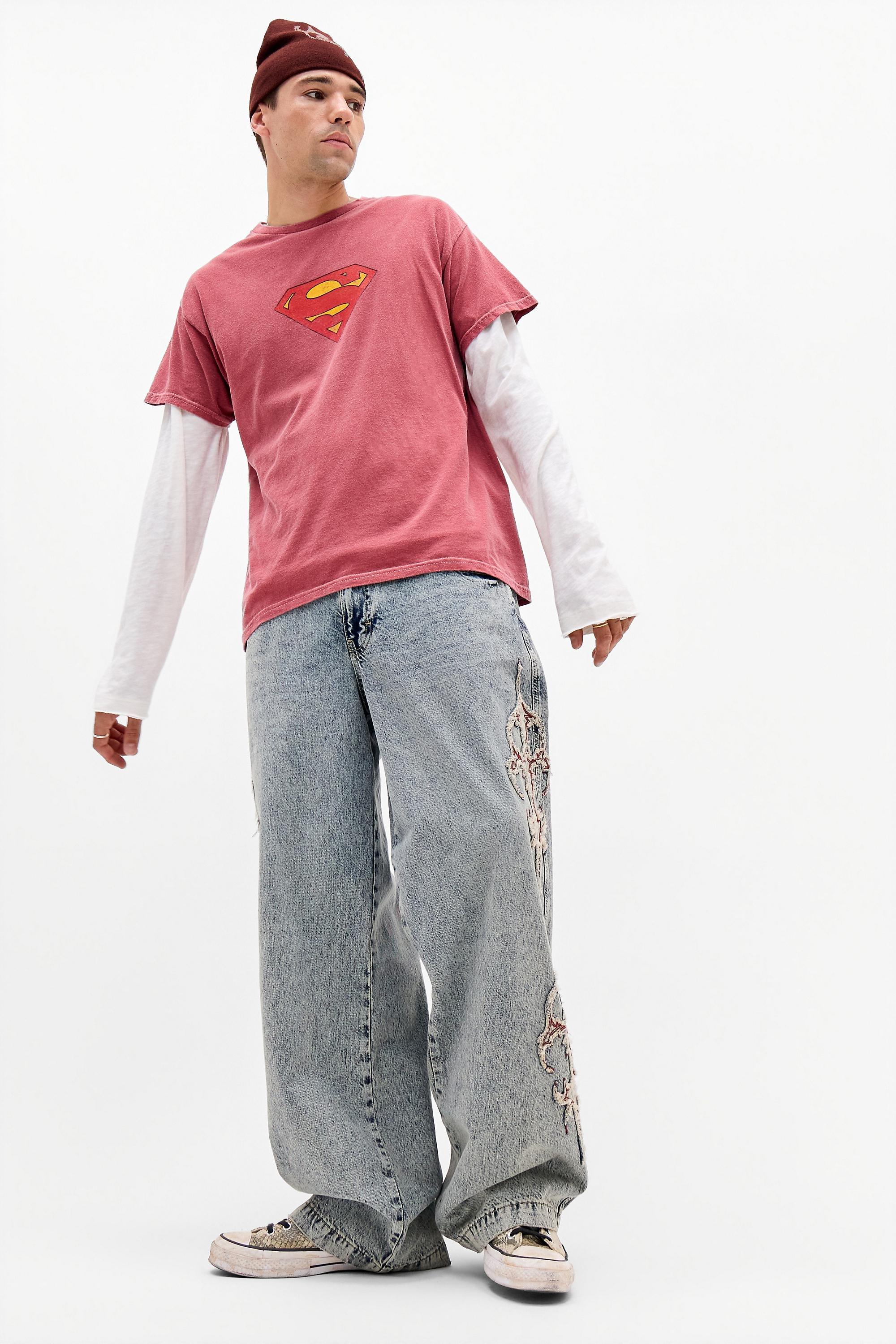 UO Superman Logo Graphic T-Shirt, Grey, RED, large image number 0