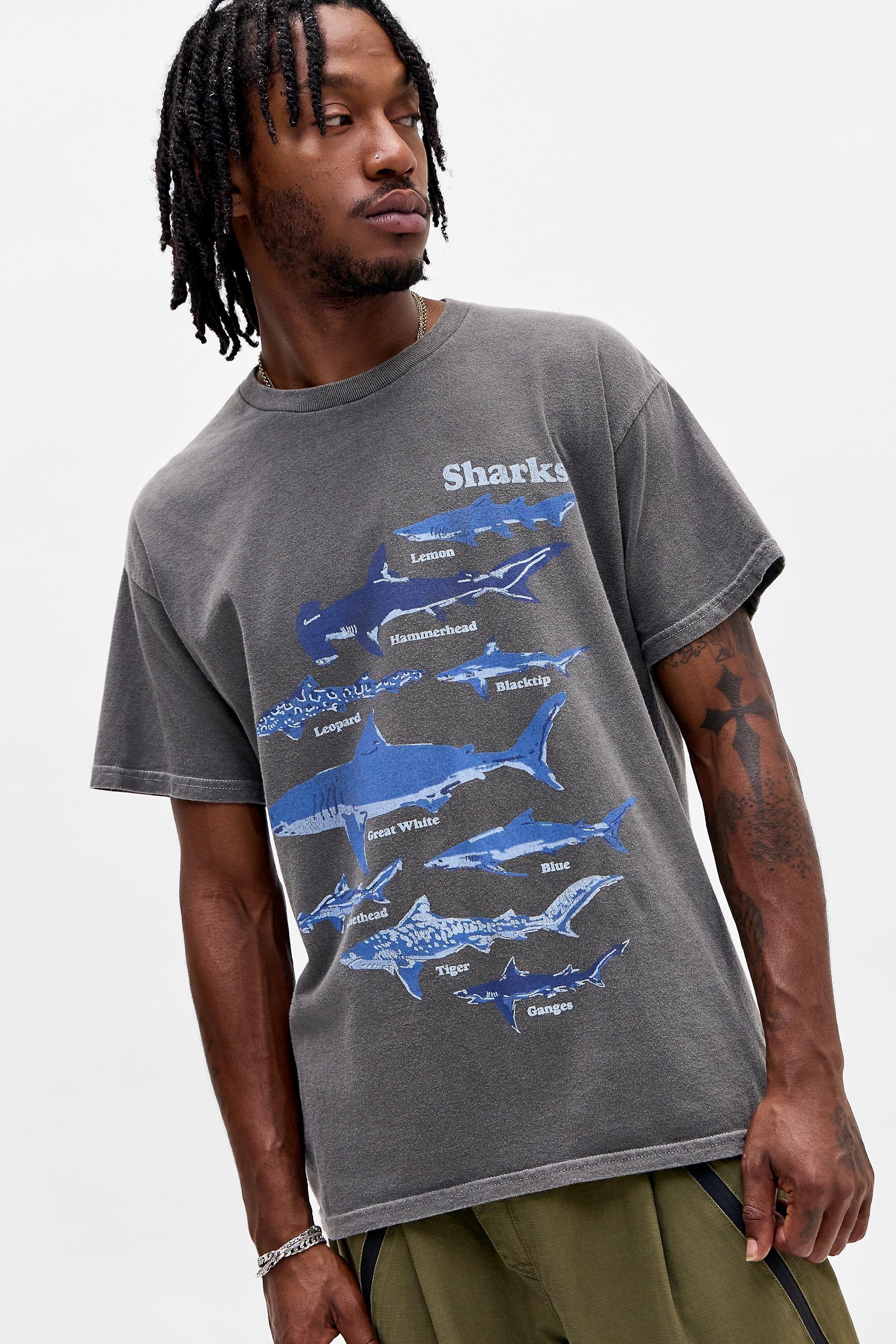 Urban Outfitters Uo Shark Chart Relaxed Graphict-Shirt, Grey | Azadea UAE