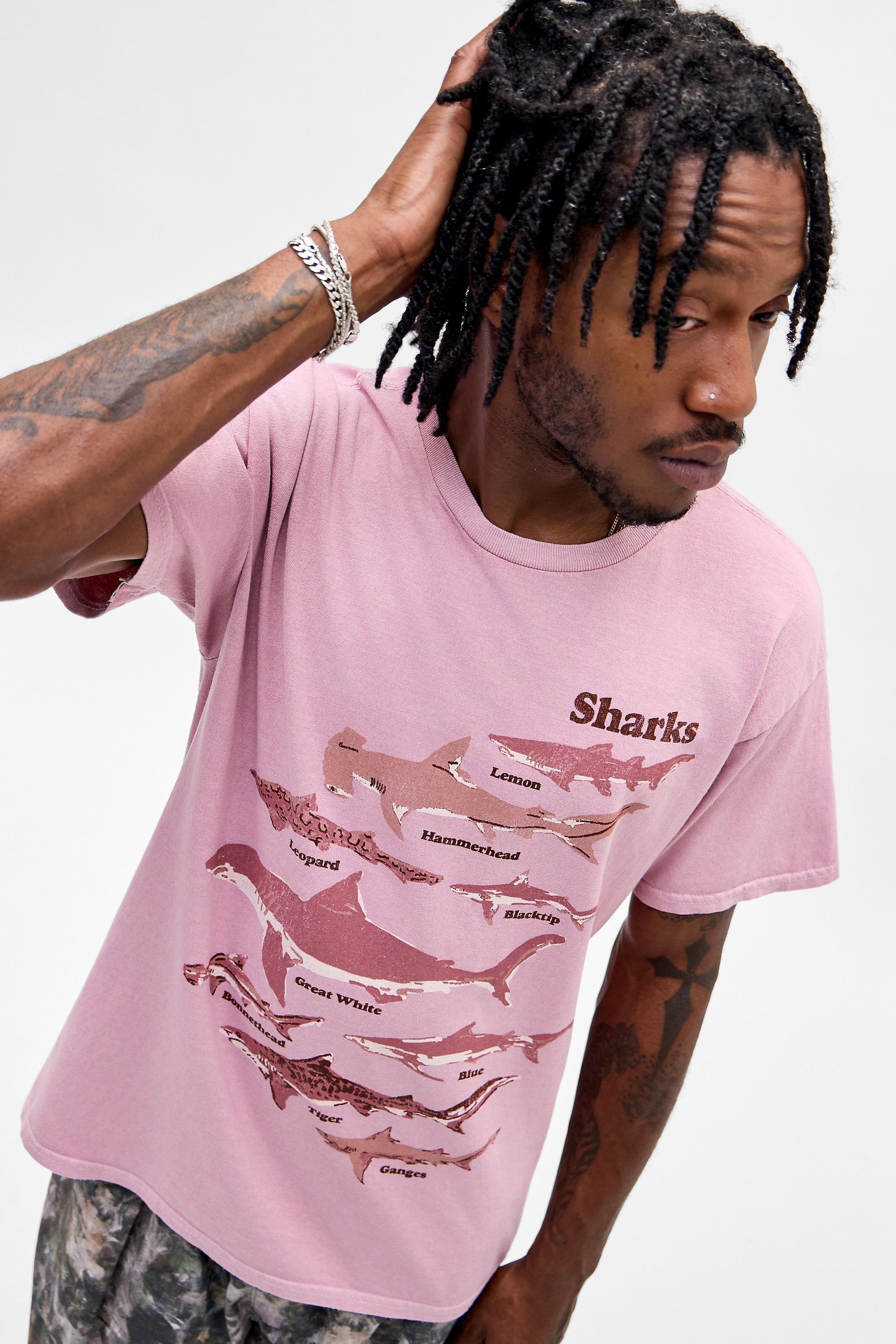 Urban Outfitters Uo Shark Chart Relaxed Graphict-Shirt, Pink | Azadea UAE