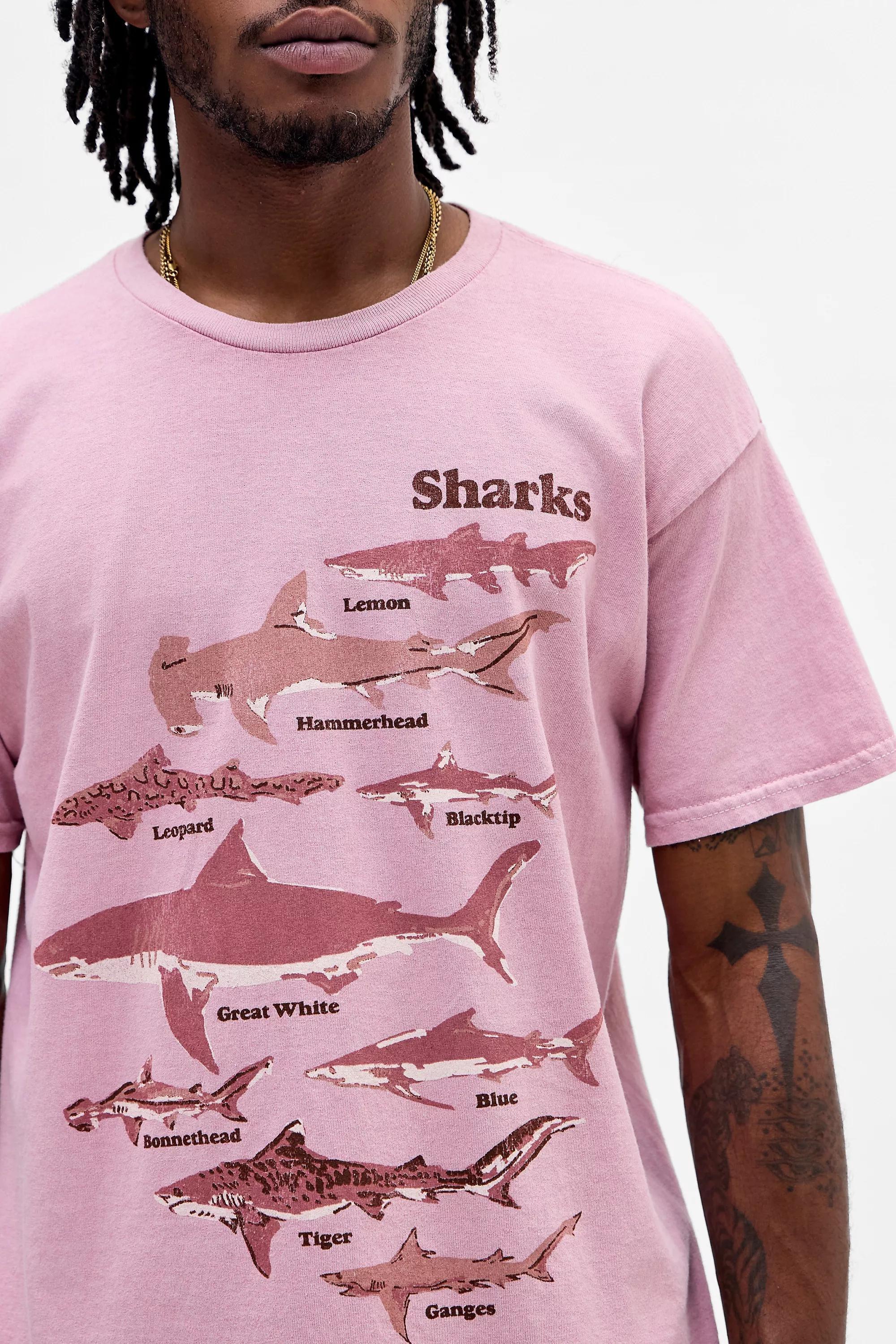 Urban Outfitters Uo Shark Chart Relaxed Graphict-Shirt, Pink | Azadea UAE