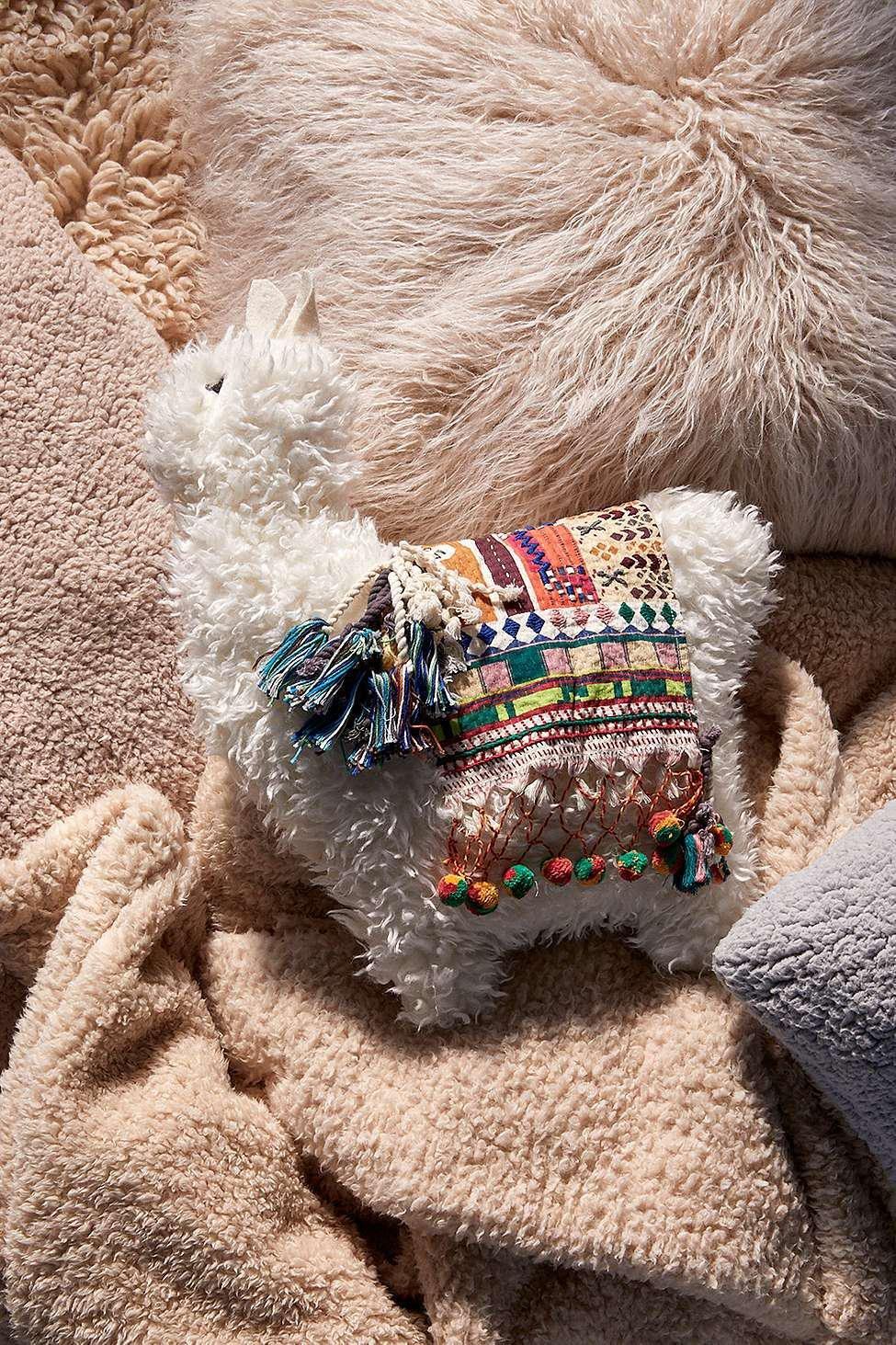 Creme Furry Llama Cushion, , large image number 0