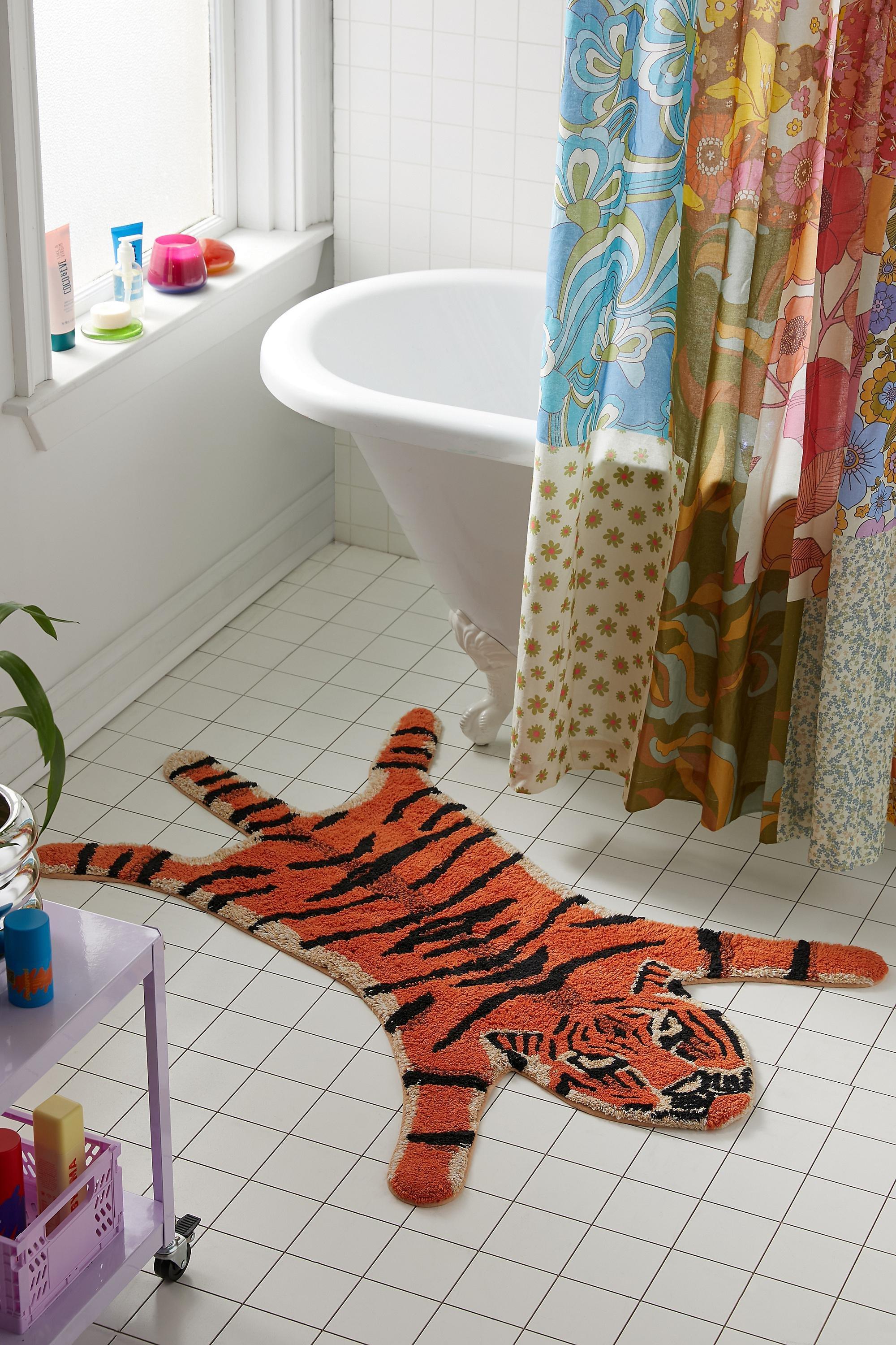 Orange Multicolour Ed Tiger Bath Mat, ASSORT, large image number 0
