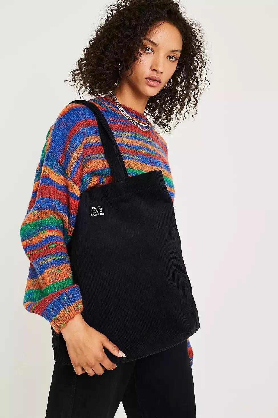 Black UO Corduroy Tote Bag, Women, , large image number 0