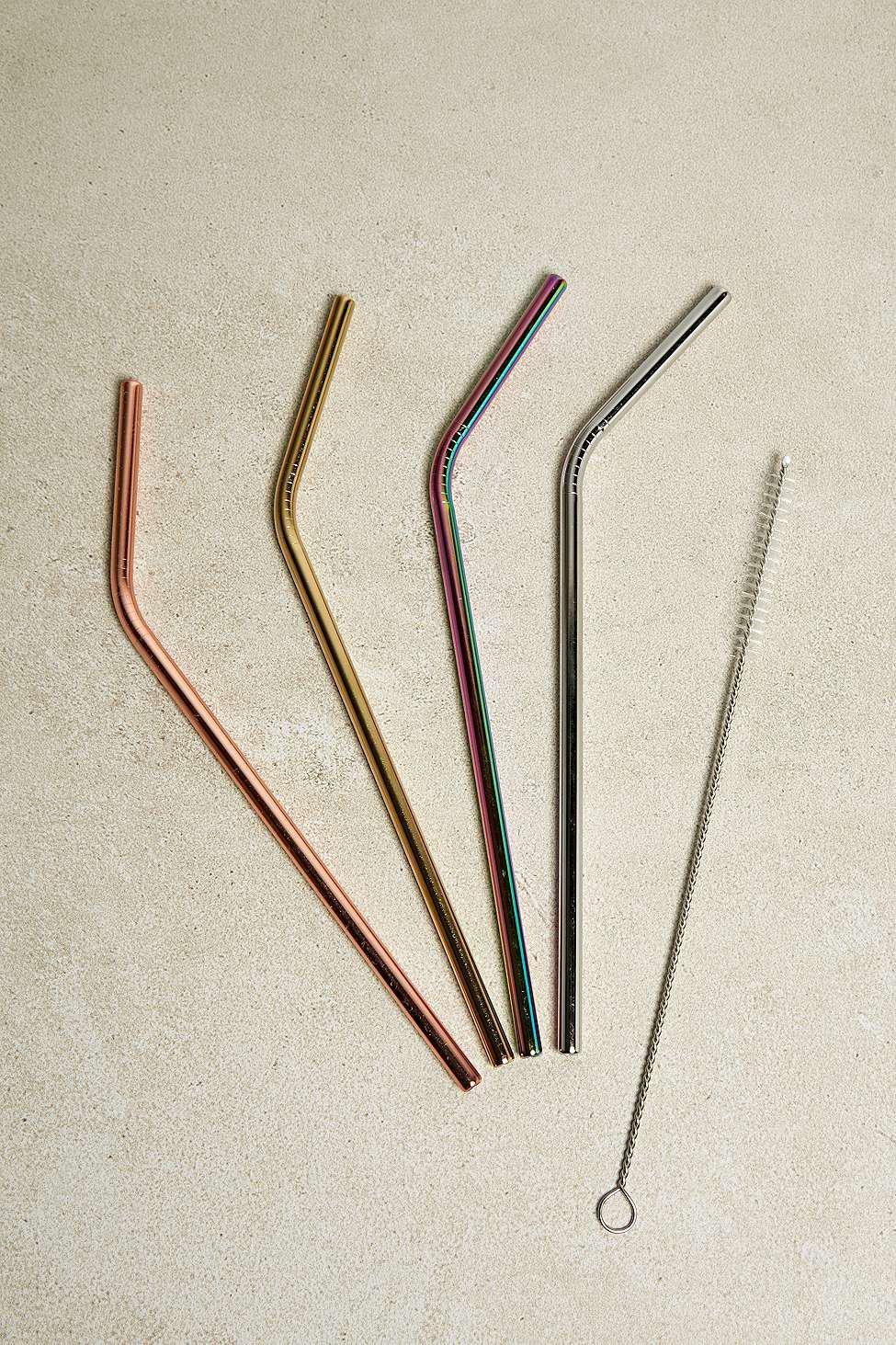 Assorted Colourful Stainless Steel Straws - Set Of 4, , large image number 0