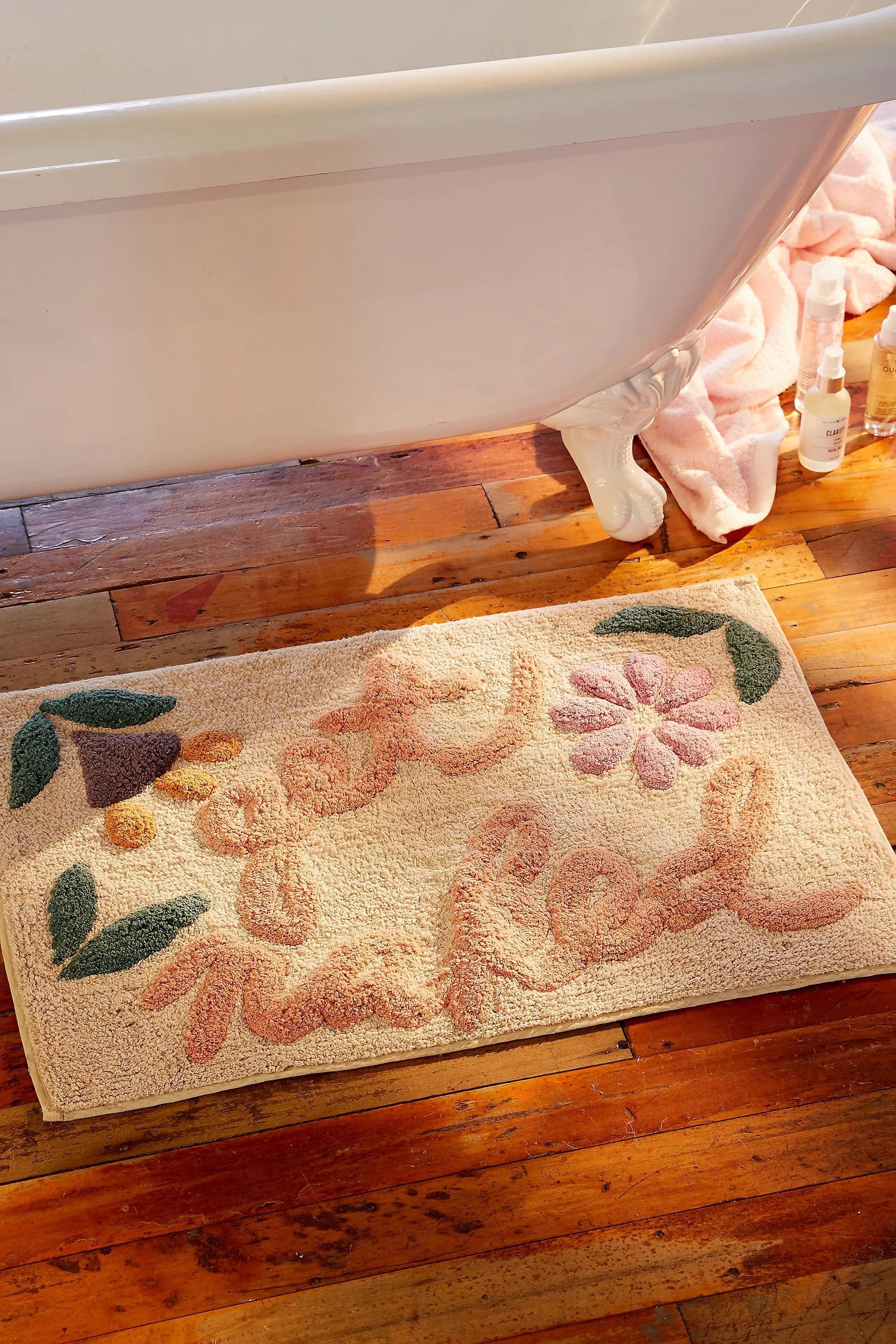 White Get Naked Floral Bath Mat, , large image number 0