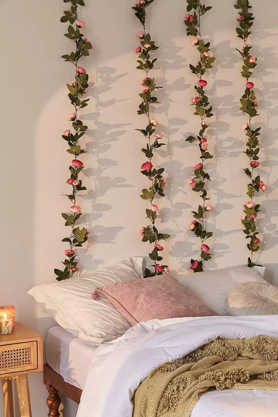 Multicolour Decorative Pink Rose Vine Garland, ASSORT, large image number 0