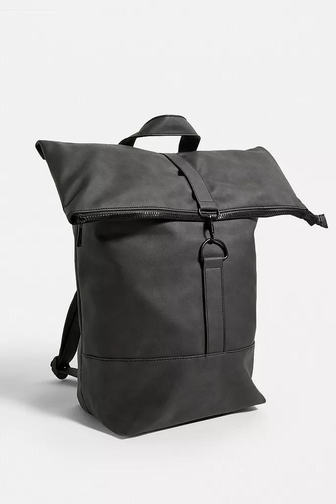 Grey UO Faux Leather Rolltop Backpack, Men, , large image number 0