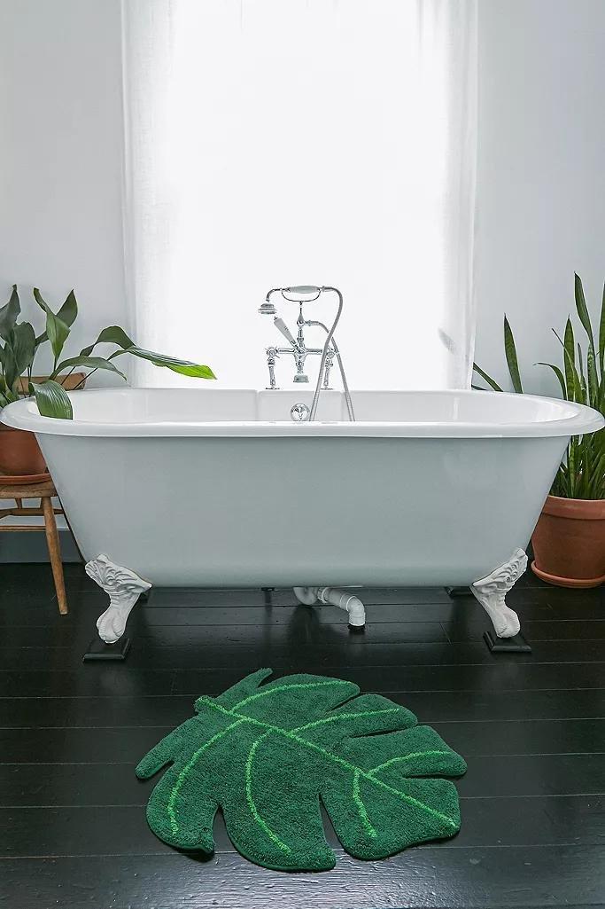 Green Monstera Bath Mat, , large image number 0