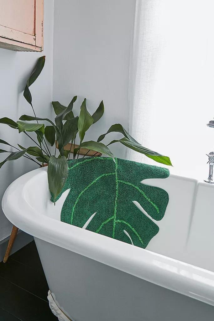 Green Monstera Bath Mat, , large image number 1