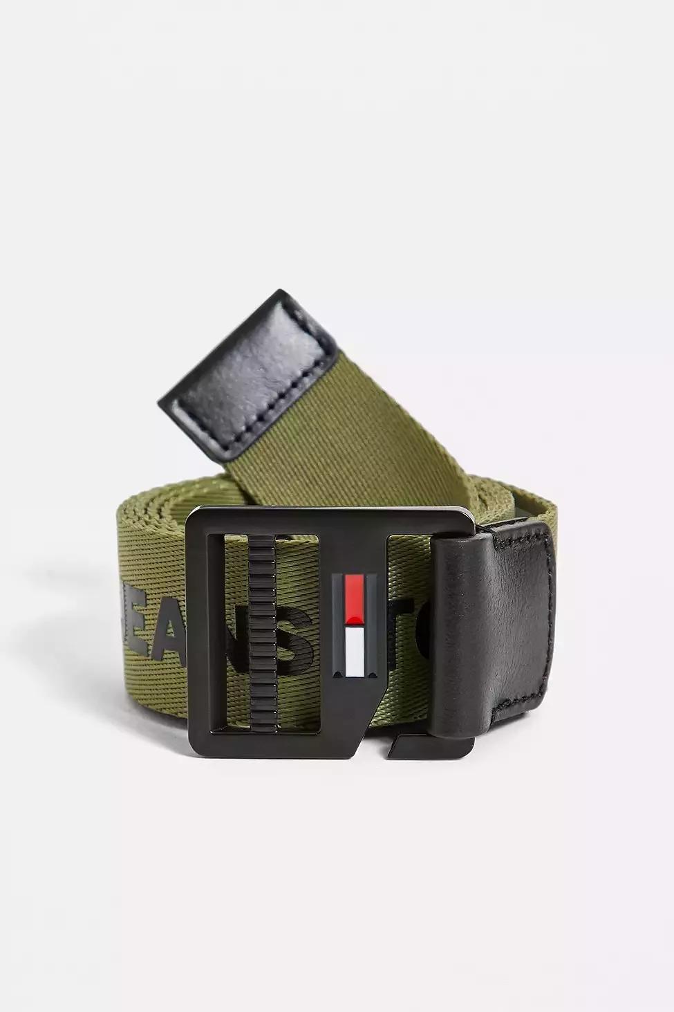 Moss Tommy Jeans Logo Tape D-Ring Olive Belt, Men, , large image number 2
