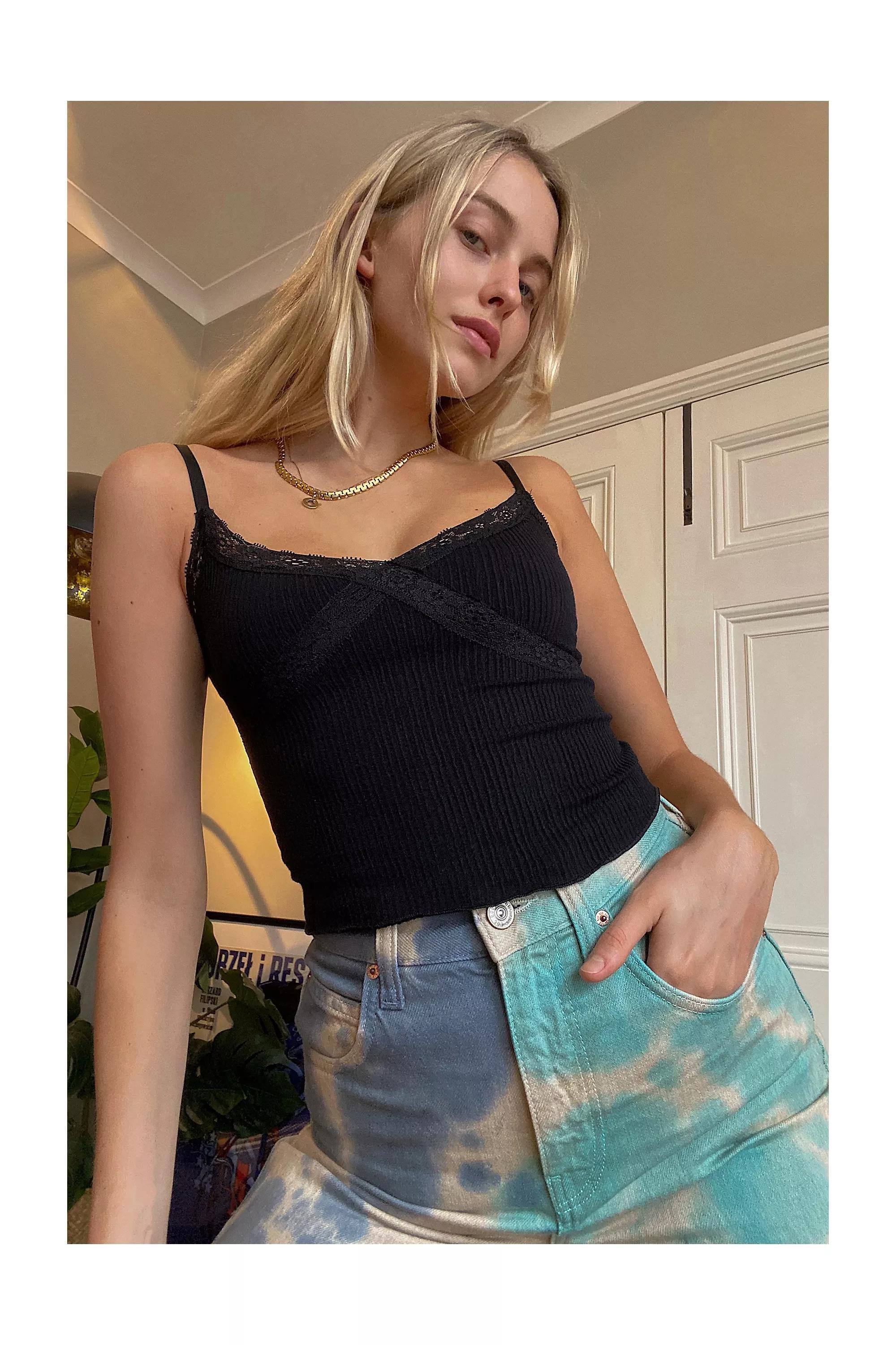 Black Uo Cross Lace Cami, , large image number 0