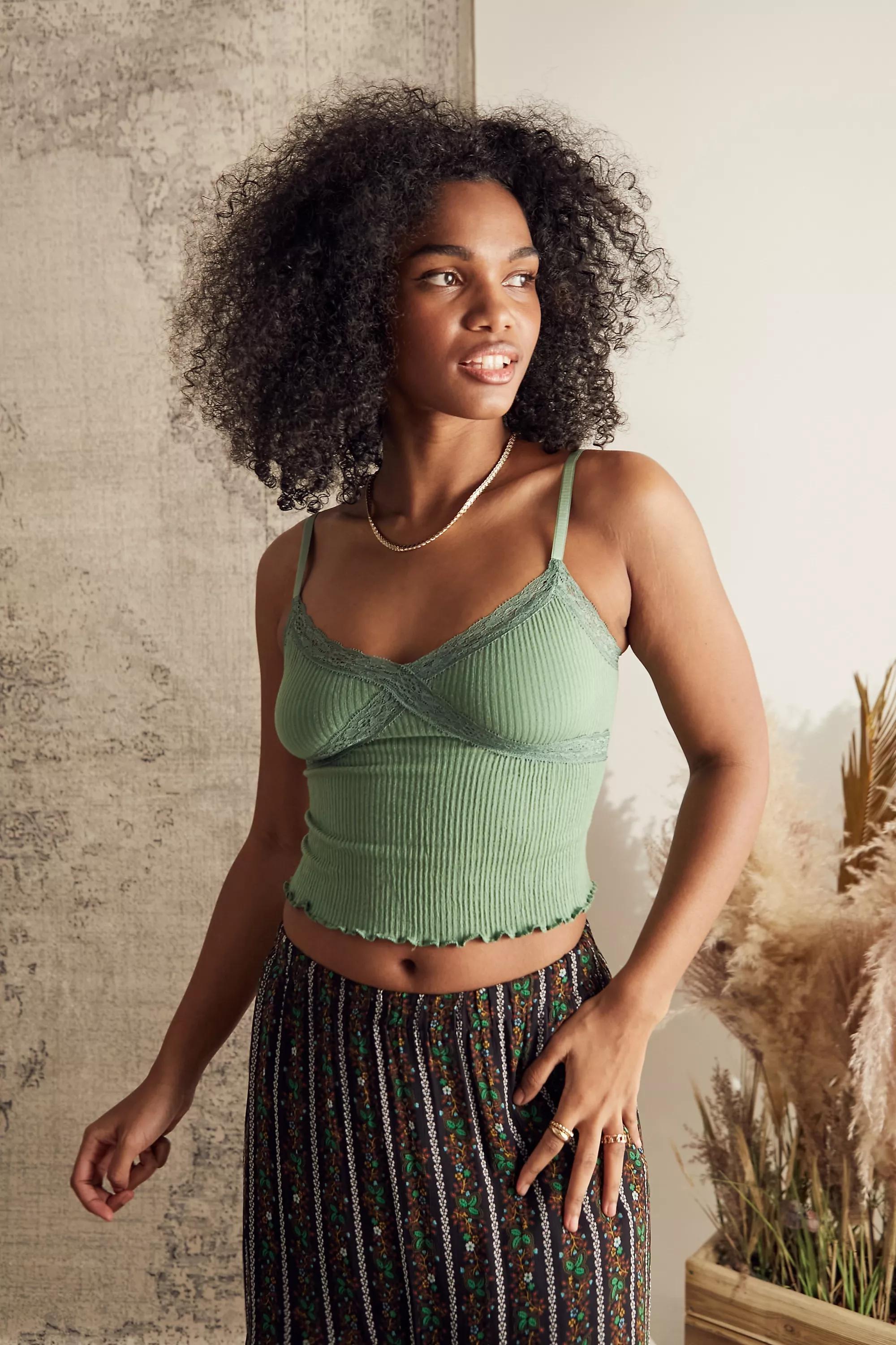 Khaki Uo Cross Lace Cami, , large image number 0