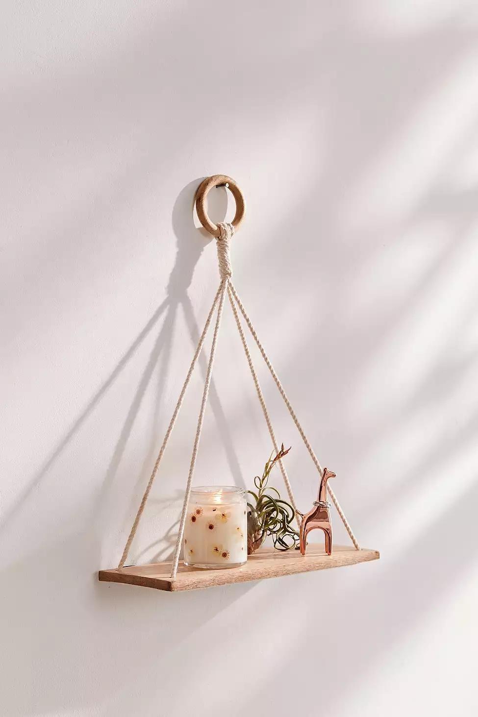 White Elie Macrame Hanging Shelf, , large image number 0