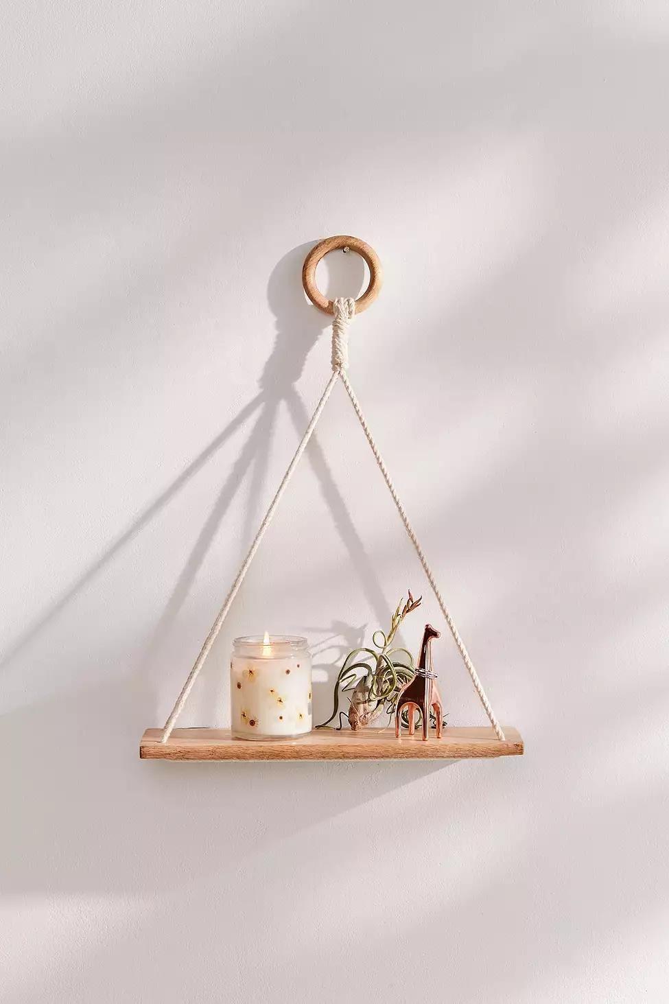 White Elie Macrame Hanging Shelf, , large image number 1