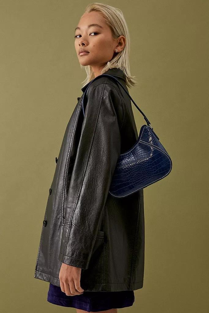 NAVY UO Yas Contrast Stitch Faux Croc Shoulder Bag, , large image number 0