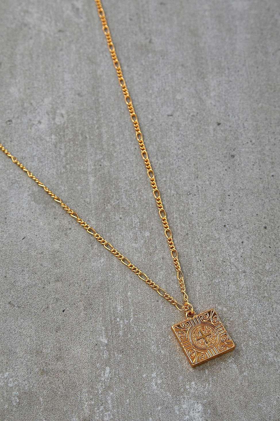 Gold Square Pendant Chain Necklace, Men, , large image number 1