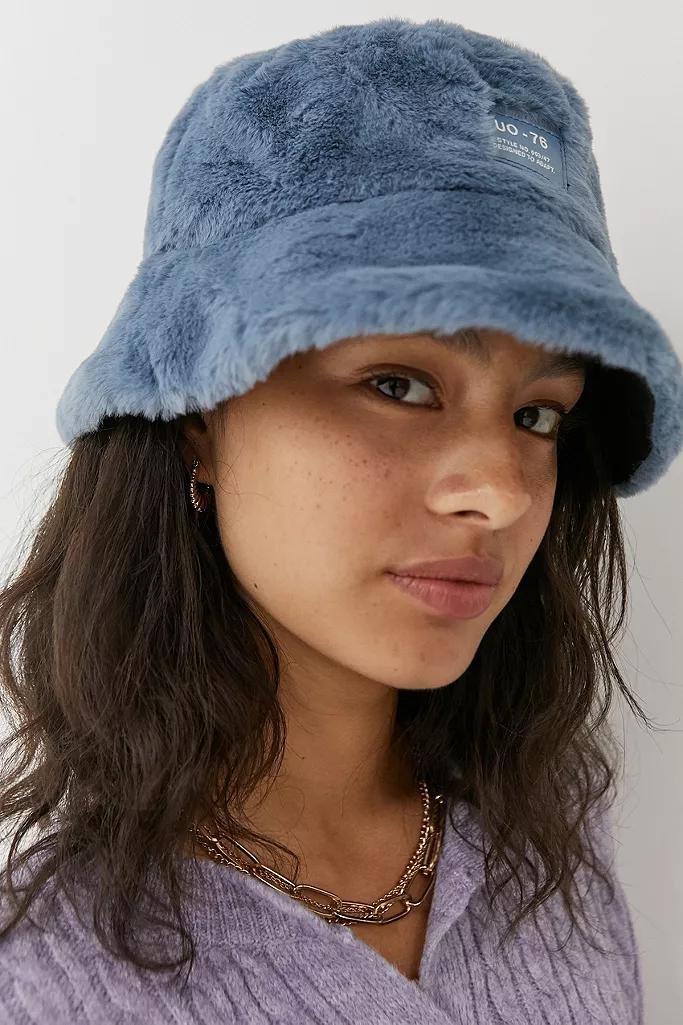 Blue UO Faux Fur Oversized Bucket Hat, Women, , large image number 0