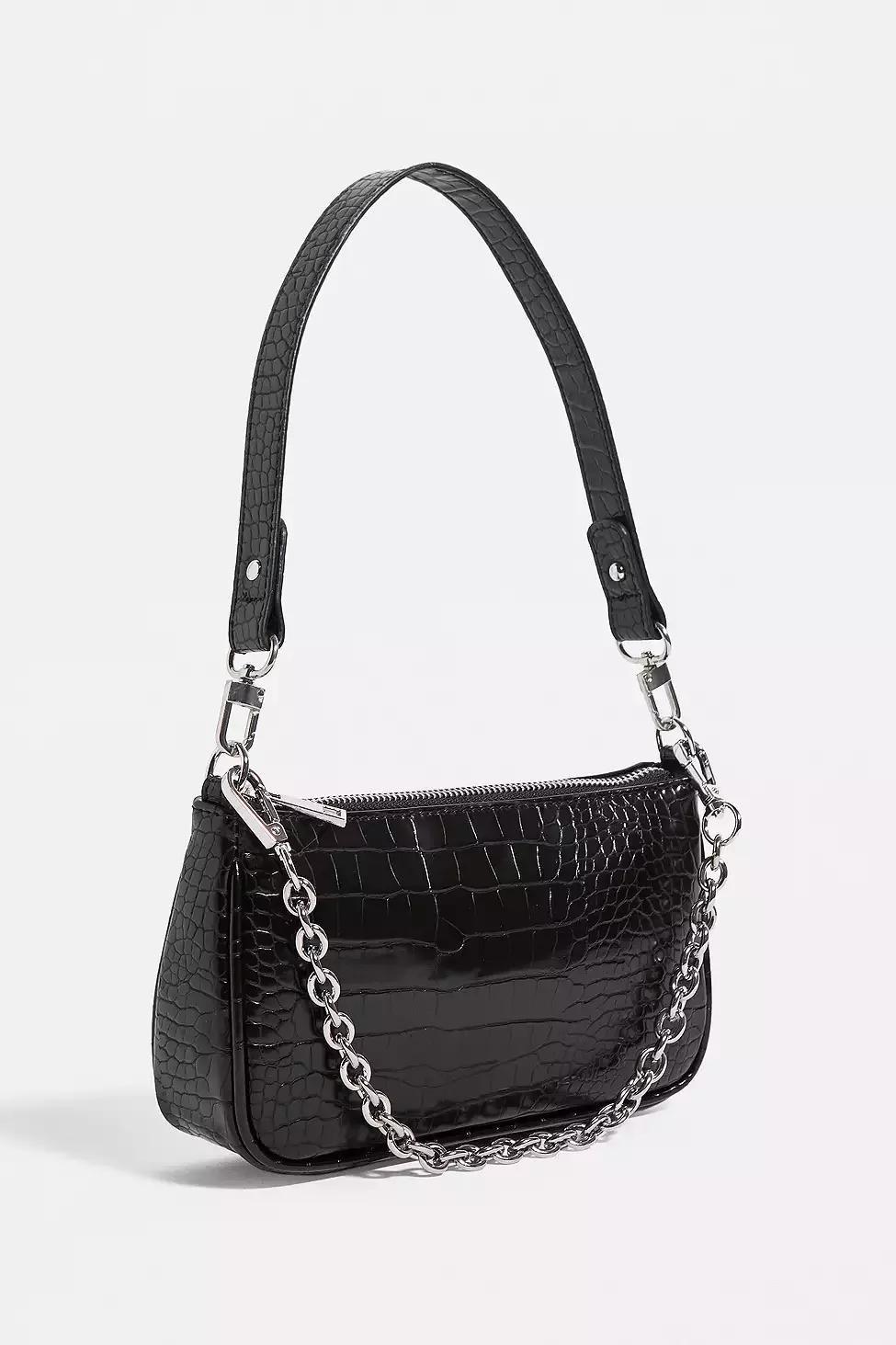 Black UO Chain Accent Croc Shoulder Bag, Women, , large image number 3