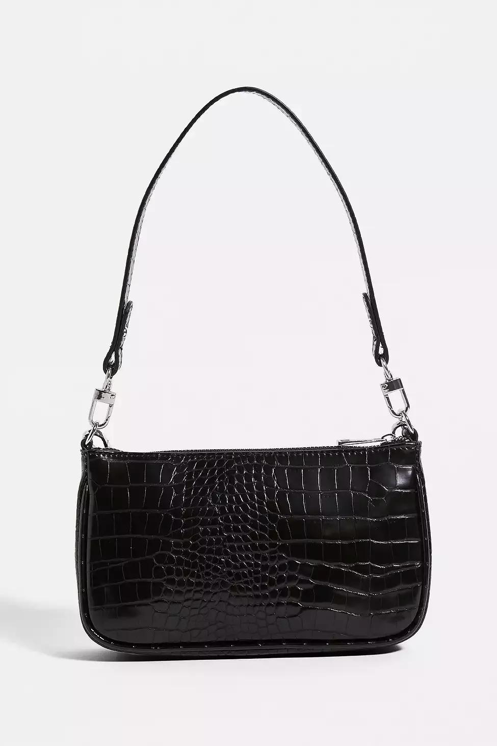 Black UO Chain Accent Croc Shoulder Bag, Women, , large image number 4