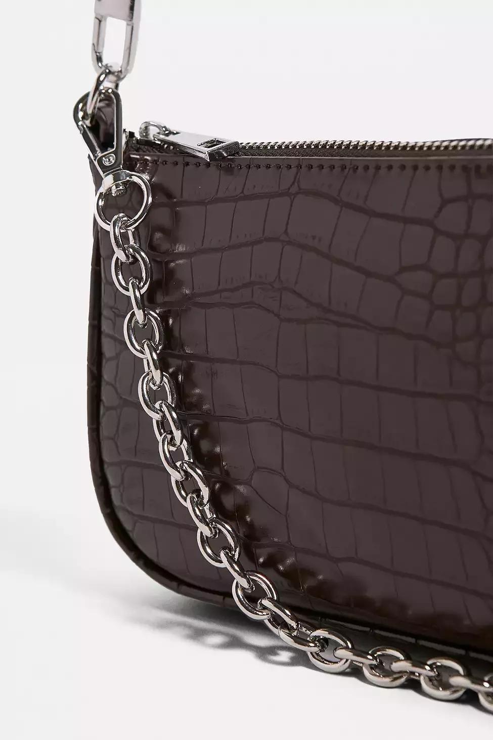 Brown UO Chain Accent Croc Shoulder Bag, Women, , large image number 1