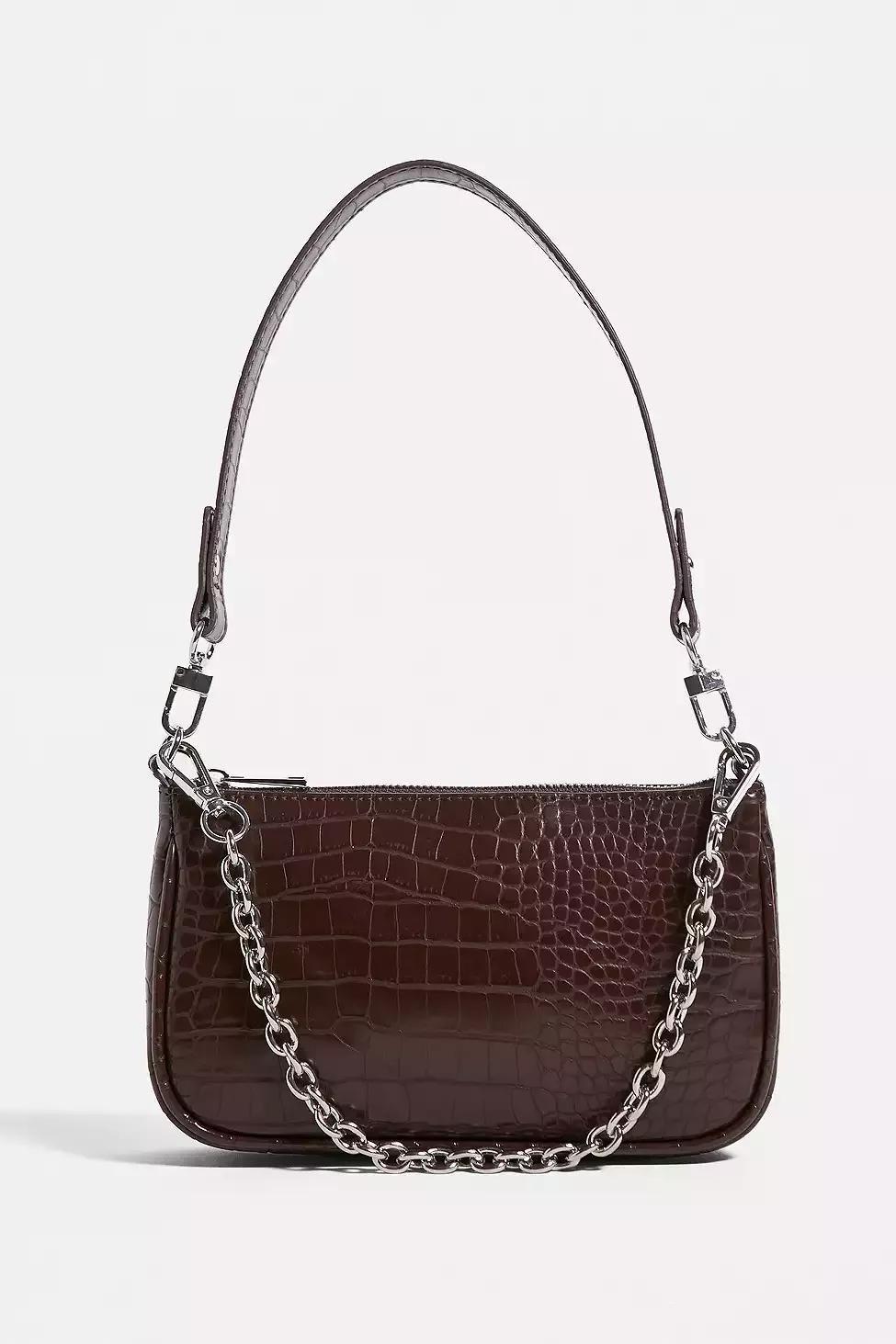 Brown UO Chain Accent Croc Shoulder Bag, Women, , large image number 2