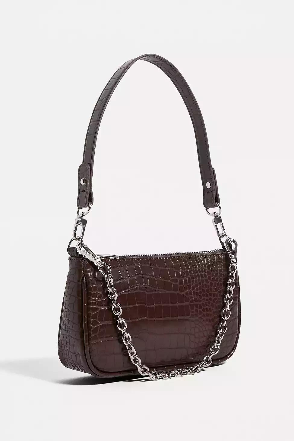 Brown UO Chain Accent Croc Shoulder Bag, Women, , large image number 3