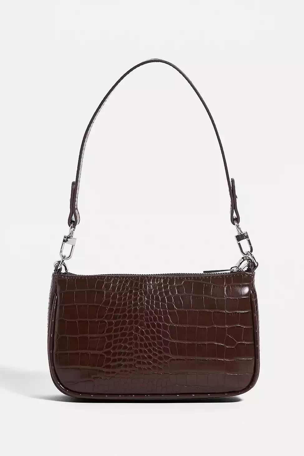Brown UO Chain Accent Croc Shoulder Bag, Women, , large image number 4