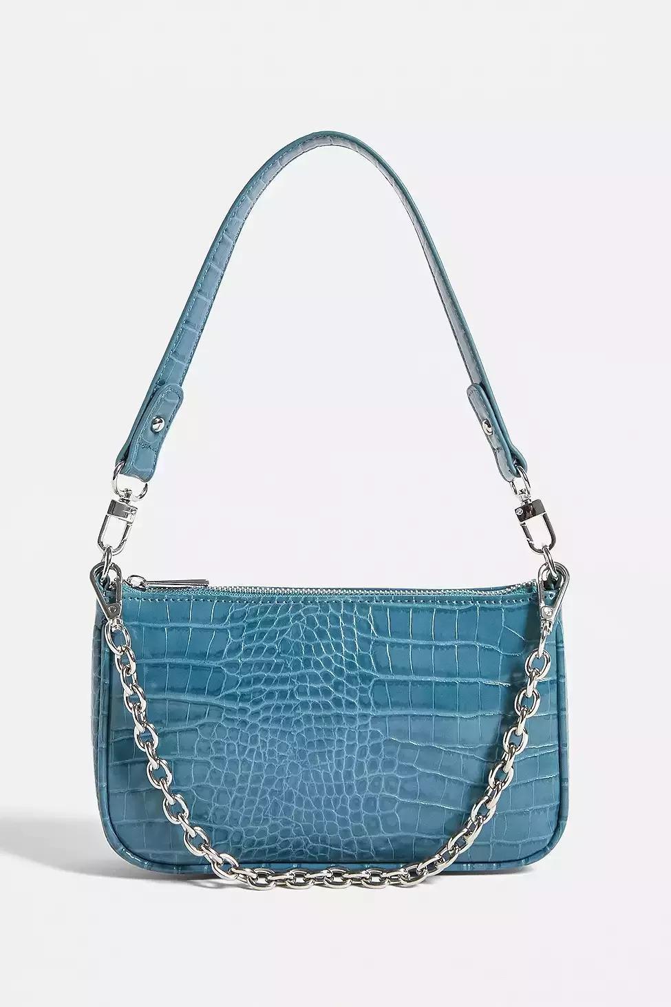 Turquoise UO Chain Accent Croc Shoulder Bag, Women, , large image number 1