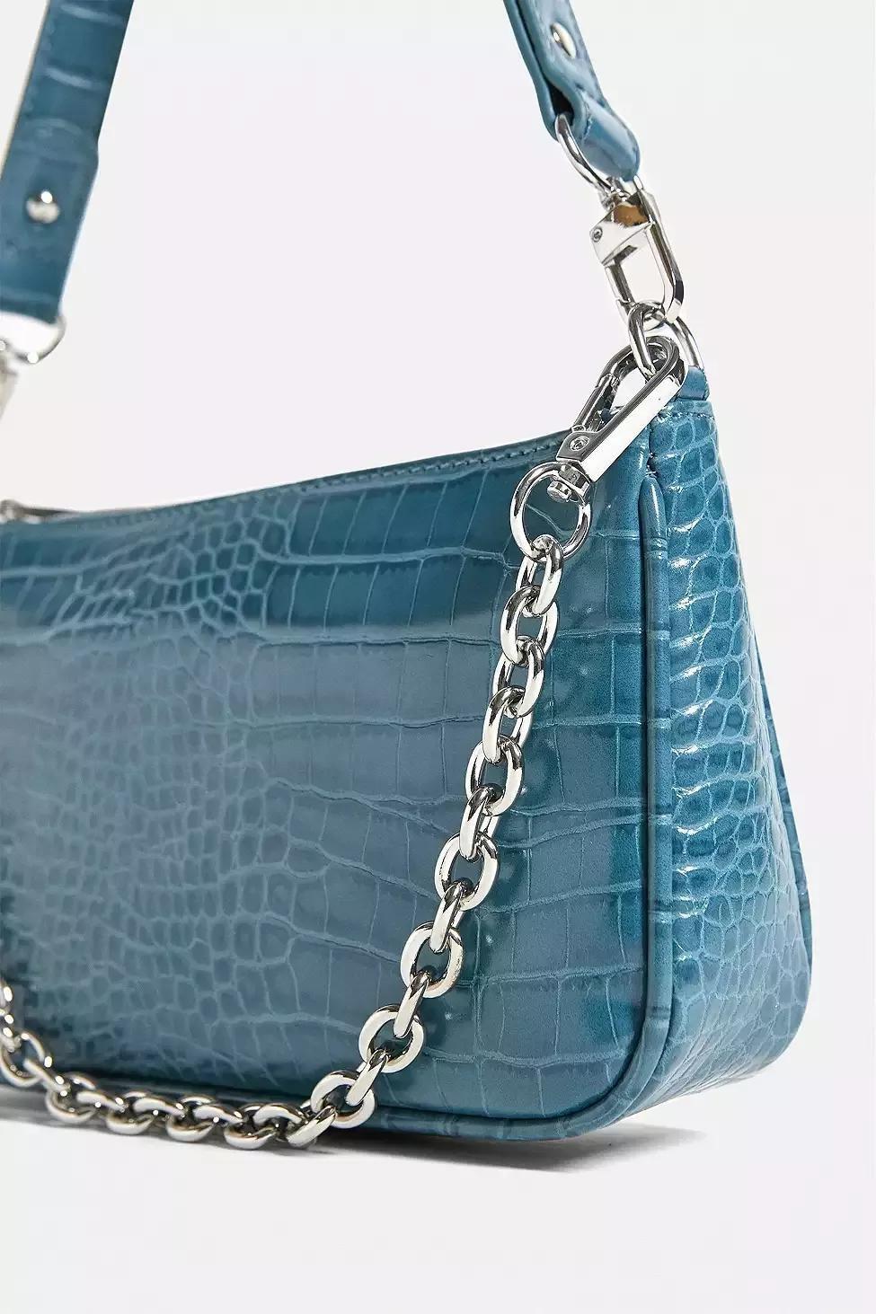 Turquoise UO Chain Accent Croc Shoulder Bag, Women, , large image number 2