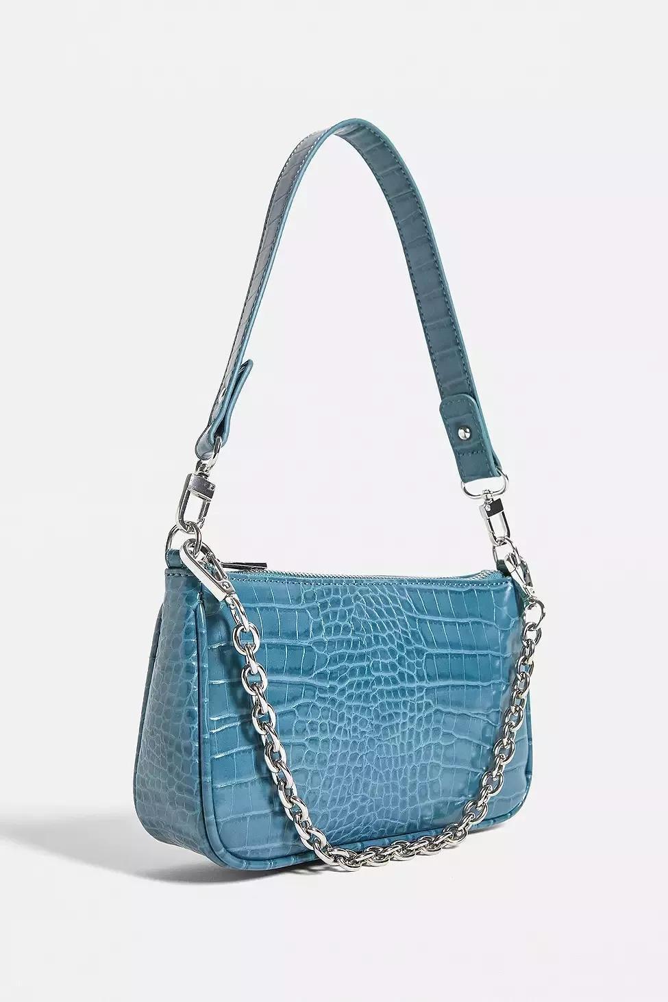 Turquoise UO Chain Accent Croc Shoulder Bag, Women, , large image number 3