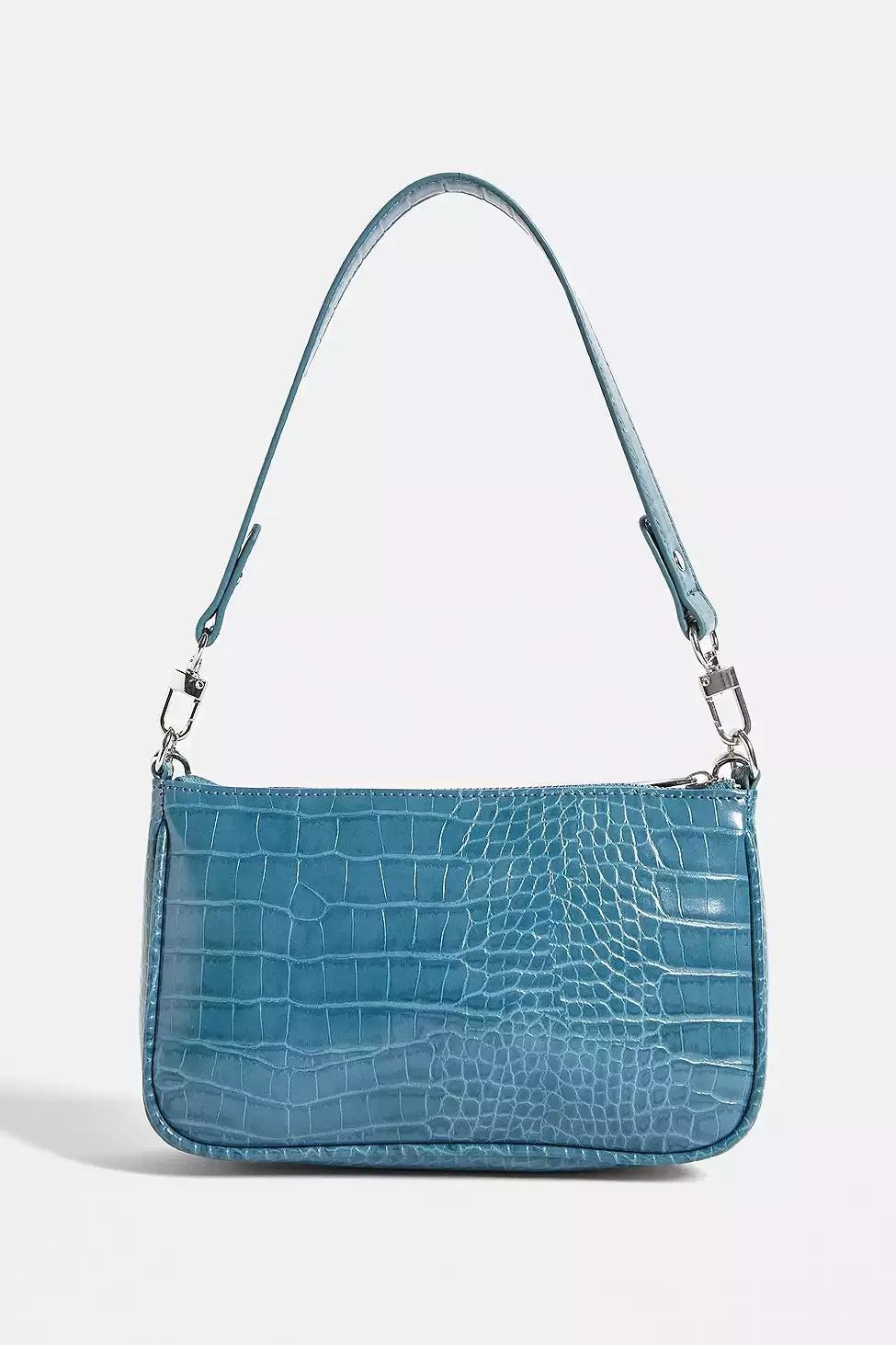 Turquoise UO Chain Accent Croc Shoulder Bag, Women, , large image number 4