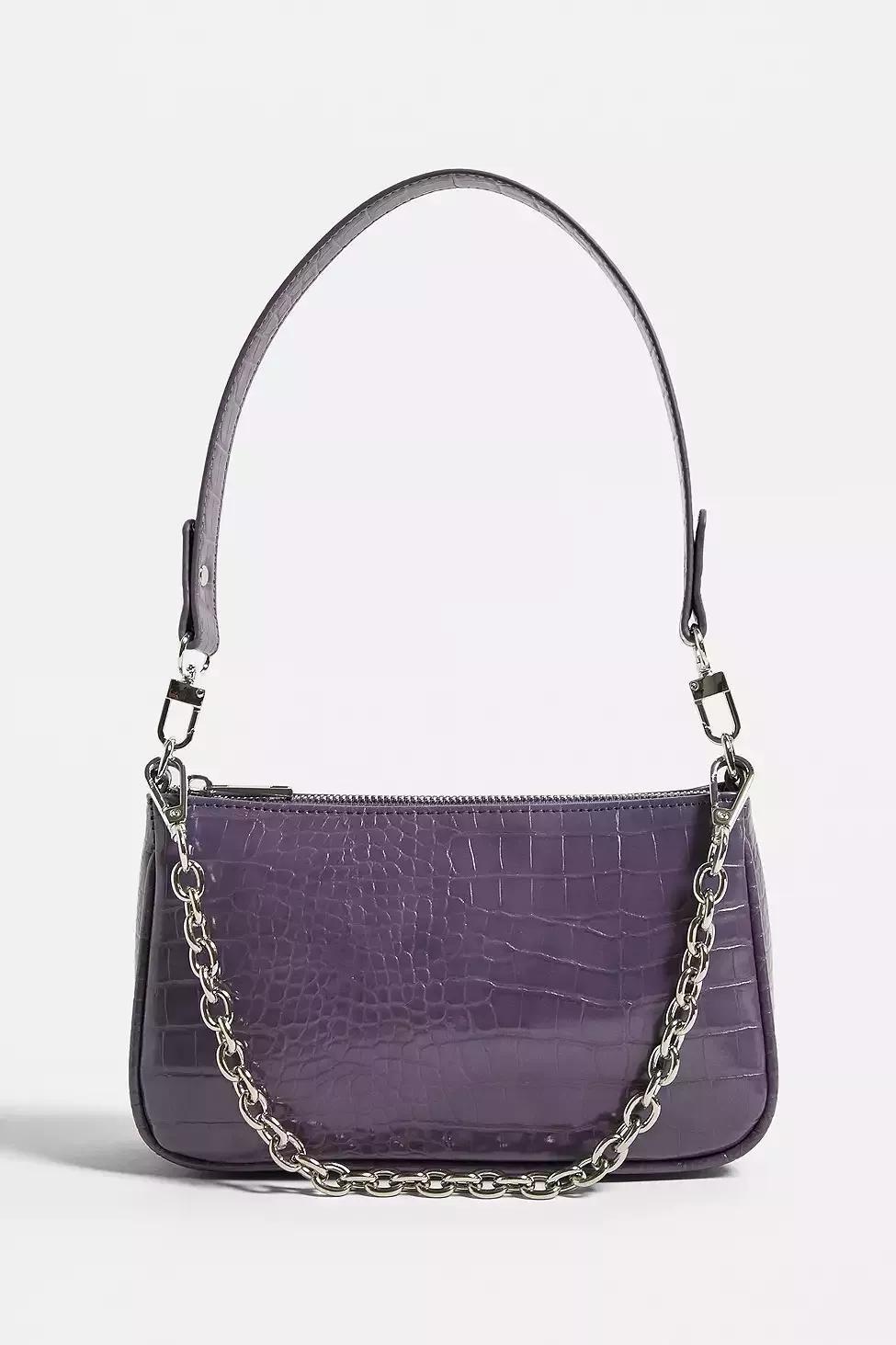 Mauve UO Chain Accent Croc Shoulder Bag, Women, , large image number 0