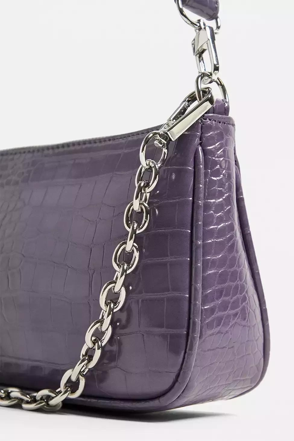 Mauve UO Chain Accent Croc Shoulder Bag, Women, , large image number 1