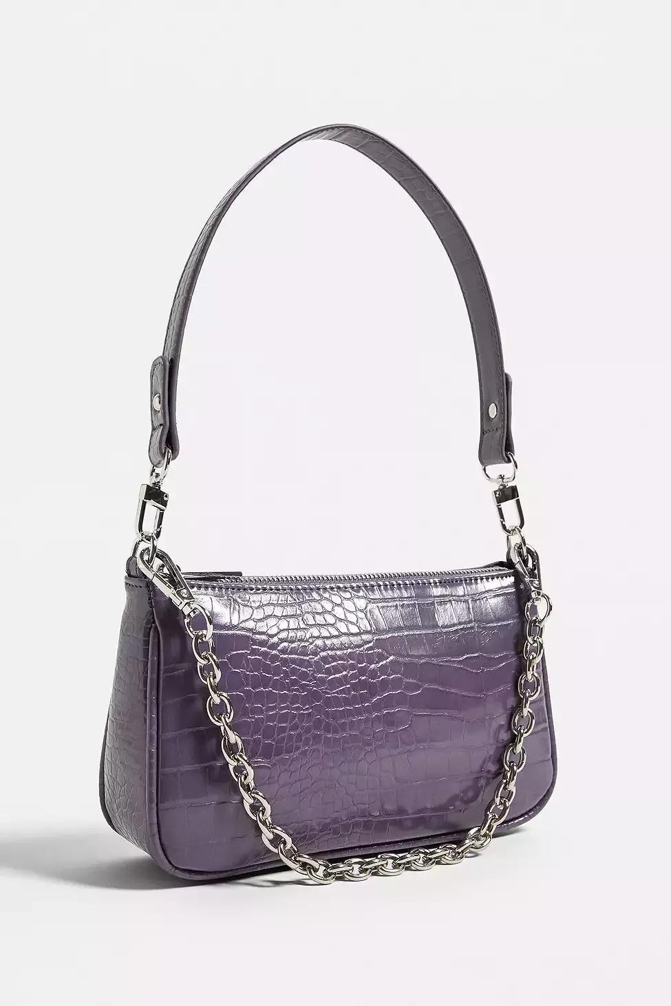 Mauve UO Chain Accent Croc Shoulder Bag, Women, , large image number 2
