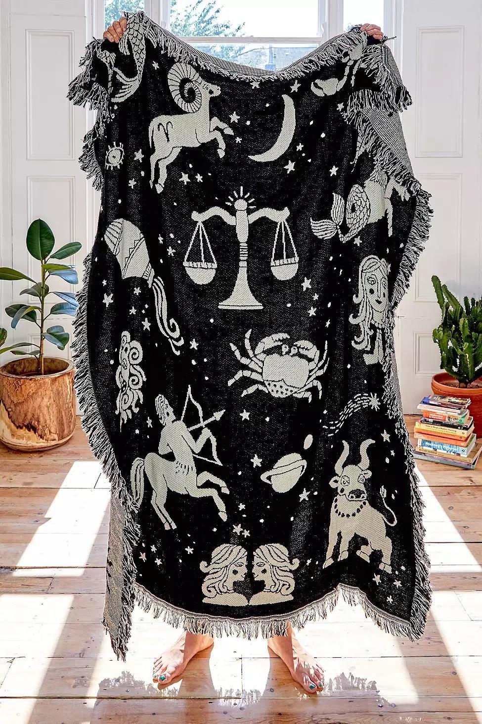 Black/White Astrology Throw Blanket, , large image number 0