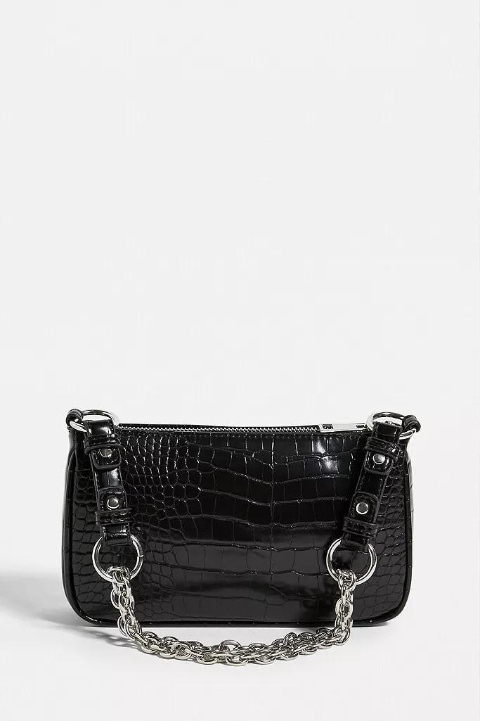 Black Ruth Chain Strap Croc Shoulder Bag, Women, , large image number 3
