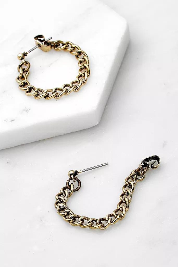 Gold Statement Chain Drop Hoop Earrings, Women, , large image number 1
