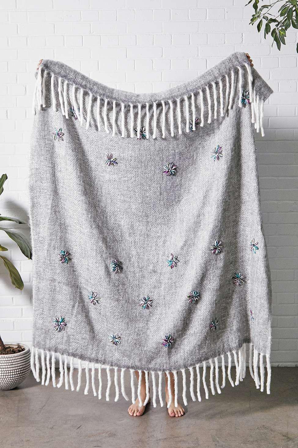 Embellished Grey Throw Blanket, , large image number 2
