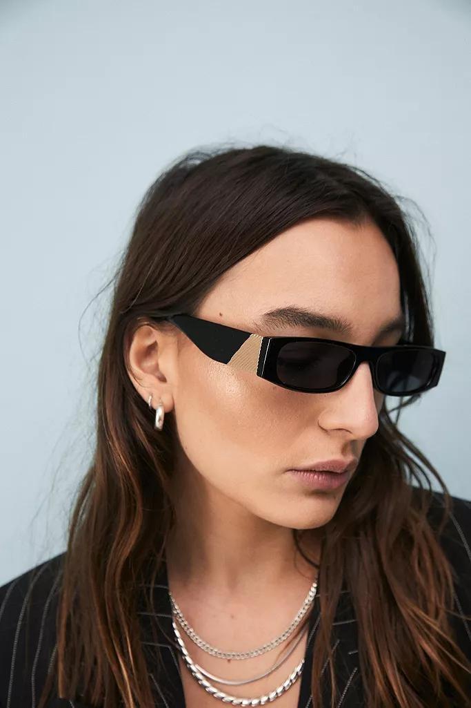 Black UO Laura Wide Rectangle Sunglasses, Women, , large image number 0
