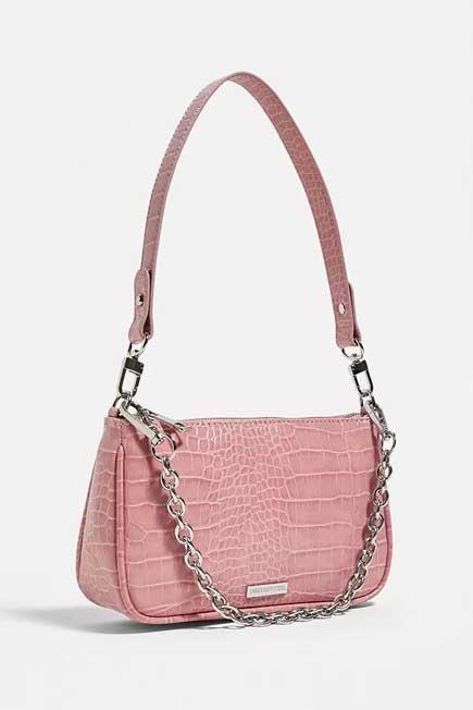 Pink UO Plate And Chain Accent Croc Shoulder Bag, Women, , large image number 1