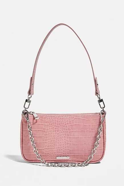 Pink UO Plate And Chain Accent Croc Shoulder Bag, Women, , large image number 2