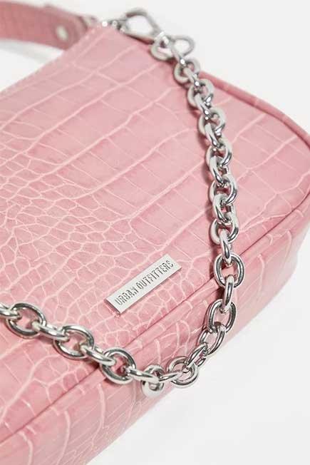 Pink UO Plate And Chain Accent Croc Shoulder Bag, Women, , large image number 4