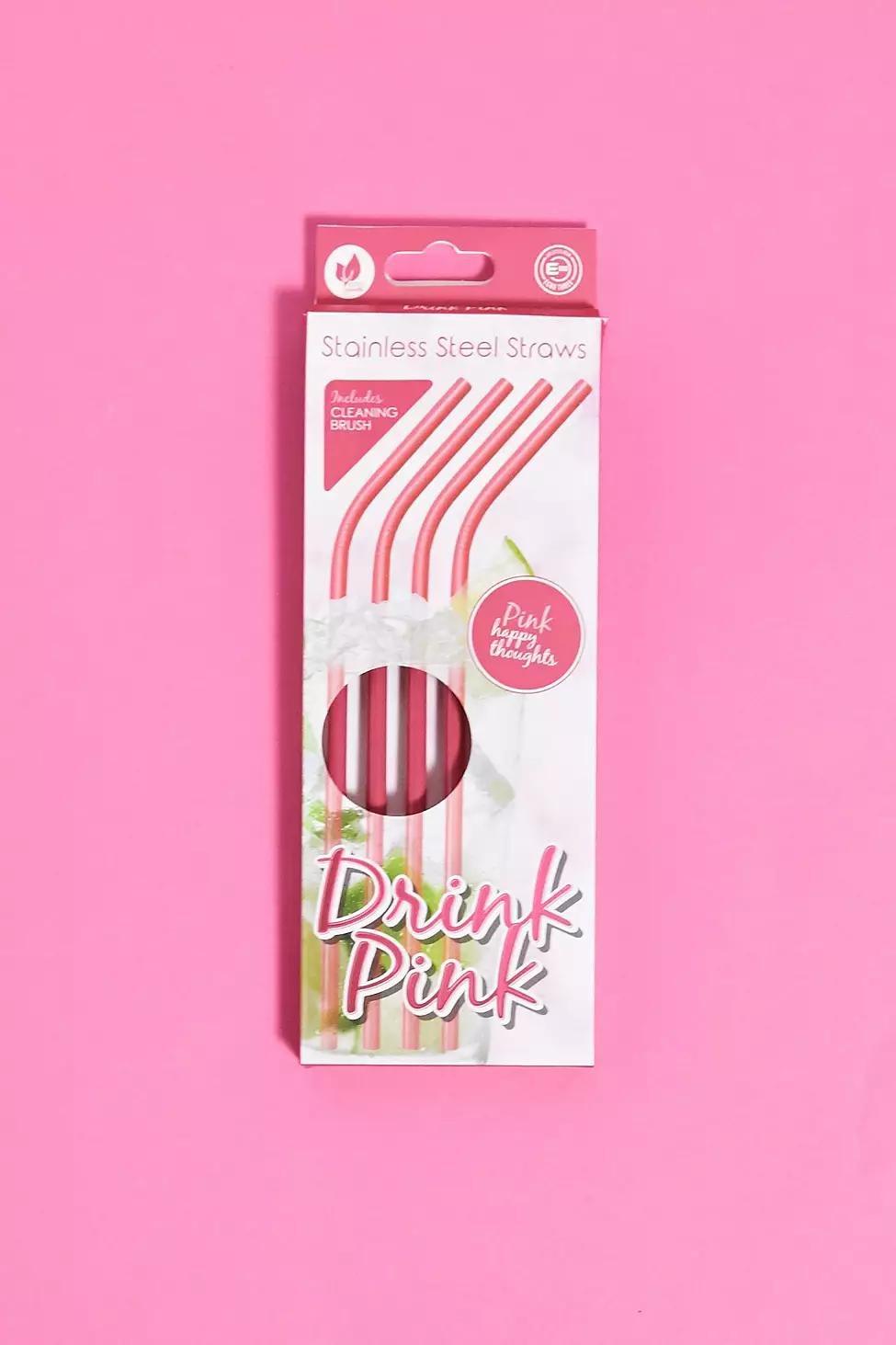 Pink Stainless Steel Straws 4-Pack, , large image number 0