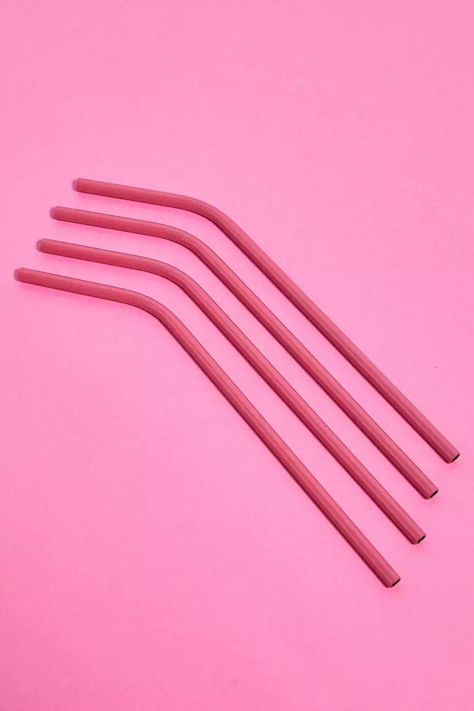Pink Stainless Steel Straws 4-Pack, , large image number 1