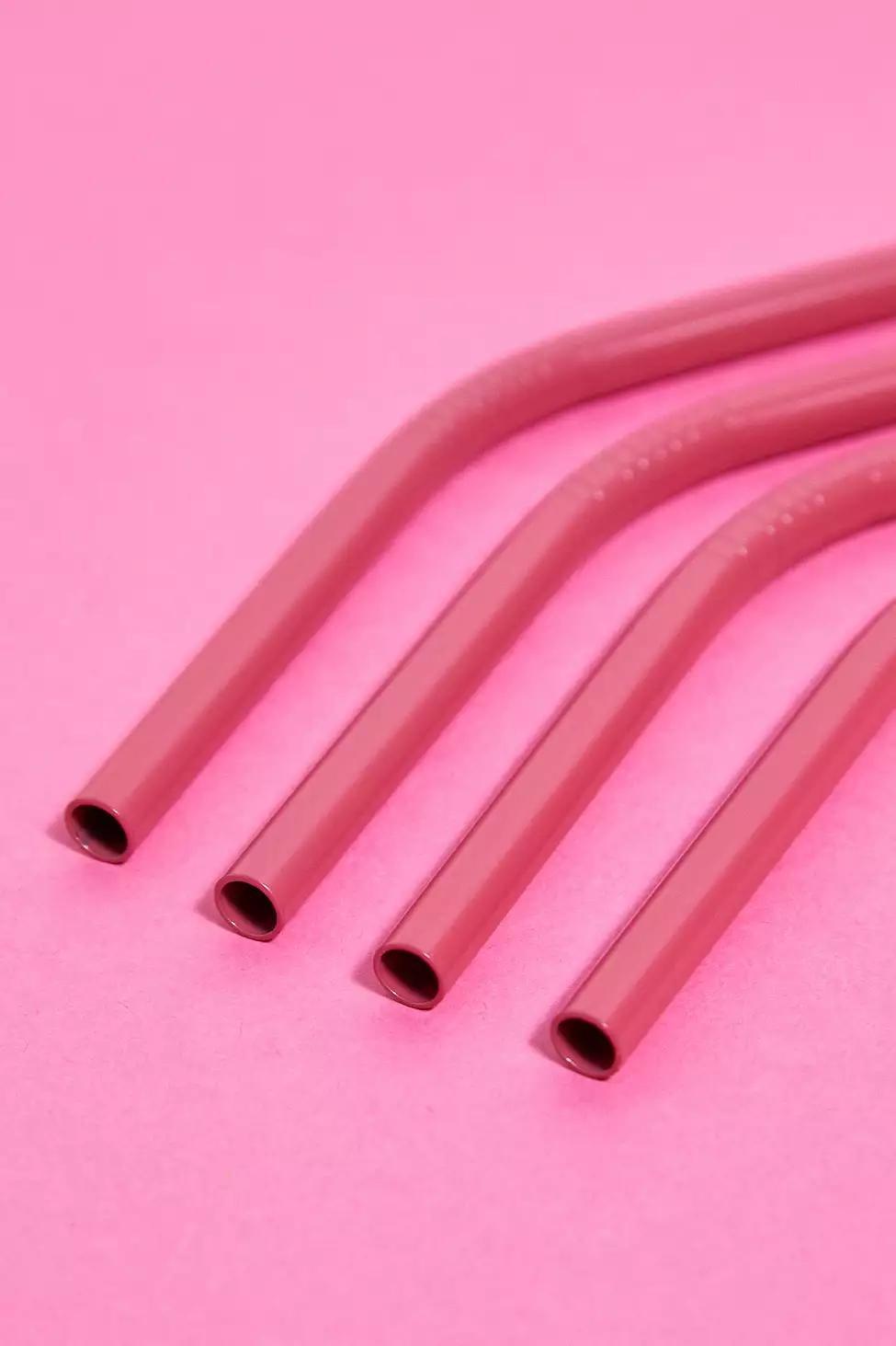Pink Stainless Steel Straws 4-Pack, , large image number 2