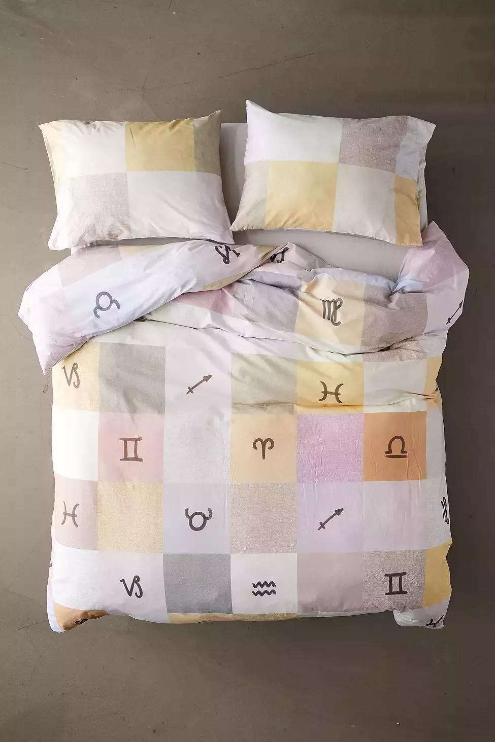 Zodiac Patchwork Duvet Cover Set With Reusable Fabric Bag, , large image number 0